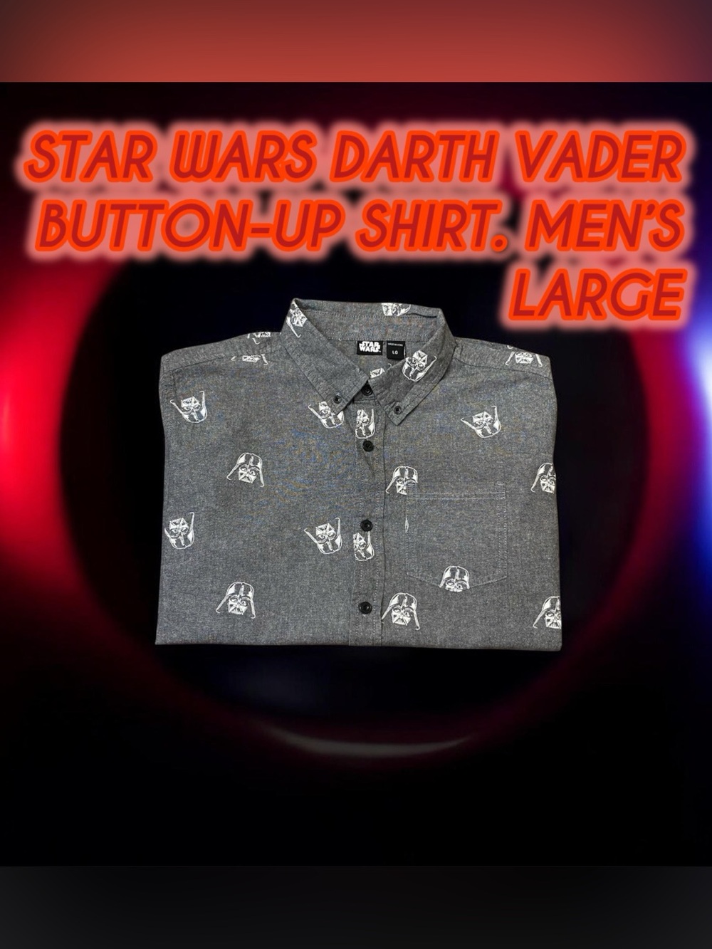 Star Wars Darth Vader Button Shirt Gray All Over Print Mens Large